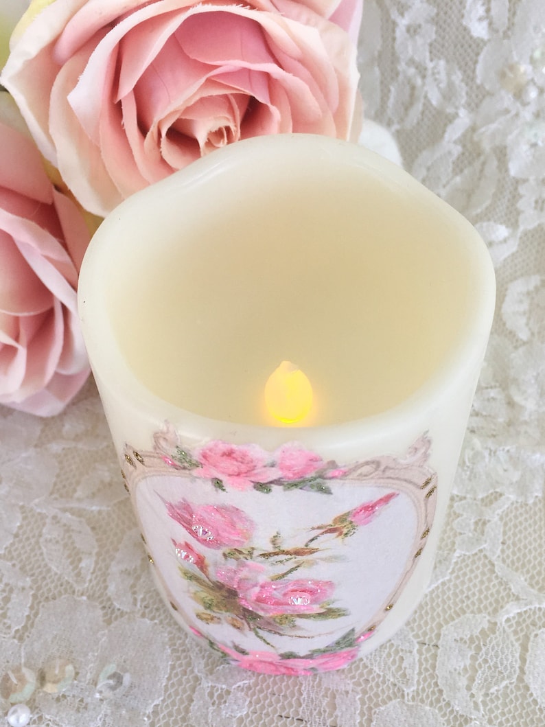 Shabby Pink Roses Flameless Candle Wax LED Candles Shabby Etsy