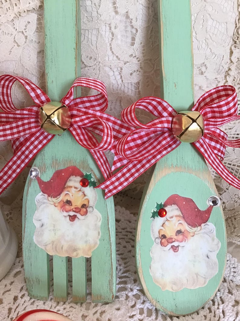 Santa Spoon Vintage Christmas Santa Spoon & Fork Magnets: Jadeite Kitchen Decor - Etsy