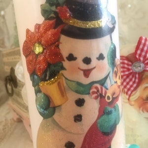 Christmas Snowman Vintage Flameless Candle, Retro Christmas Candle, Kitsch, Battery candle, Farmhouse Christmas, cottage chic, Fanny Pippin