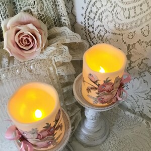 Shabby Chic Pink Rose Flameless Candles: Cottagecore LED Pillar Candle ...