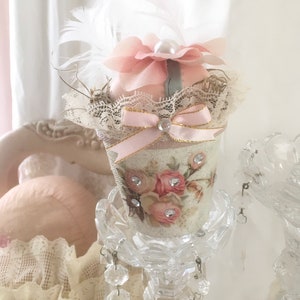 Shabby Chic Easter Bird Nest: Decoupage Peat Pot, Rhinestone Rose
