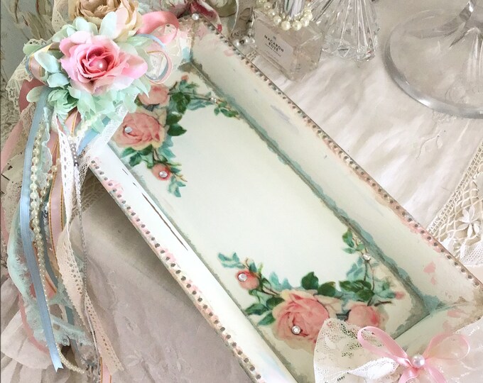 Shabby Pink Vanity Tray, French Dresser Tray, Perfume Tray, Display