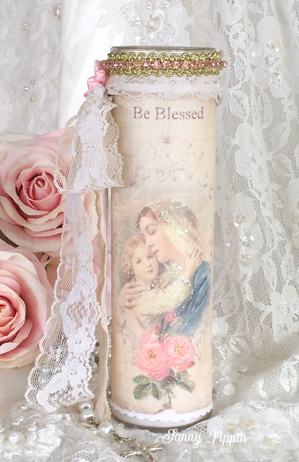 Virgin Mary Prayer Candle Mother of God Madonna Shabby Pink | Etsy