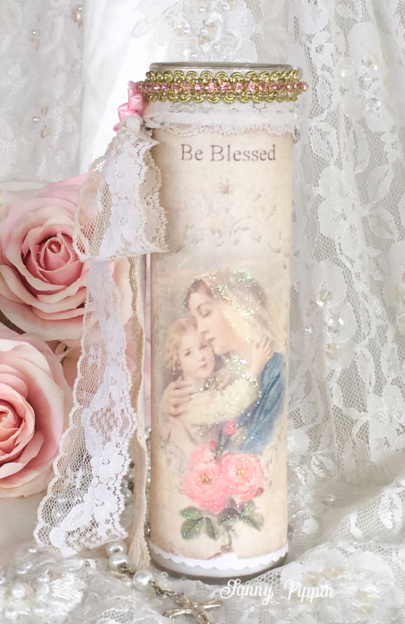 Virgin Mary Prayer Candle, Mother of God, Madonna, Shabby Pink Candle ...