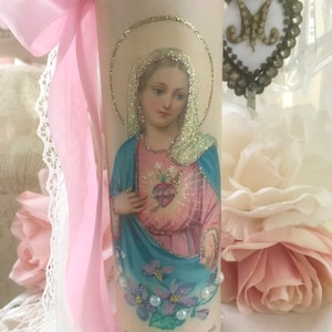Shabby Pink Virgin Mary Prayer Candle, Madonna, Sacred Heart of Mary ...