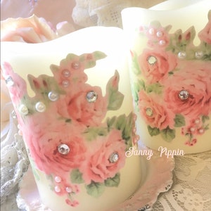 Shabby Pink Roses Flameless Candles, Battery Operated Wax LED Candles, Floral Candles, Shabby Pink Decor, Shabby Cottage Chic, Fanny Pippin