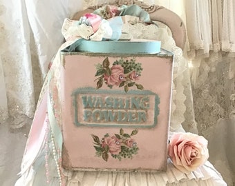 Shabby Pink Storage Tin, Vintage Washing Powder Storage Container, Shabby Laundry Room Decor, Pink Rose Decor, Cottage Chic, Fanny Pippin