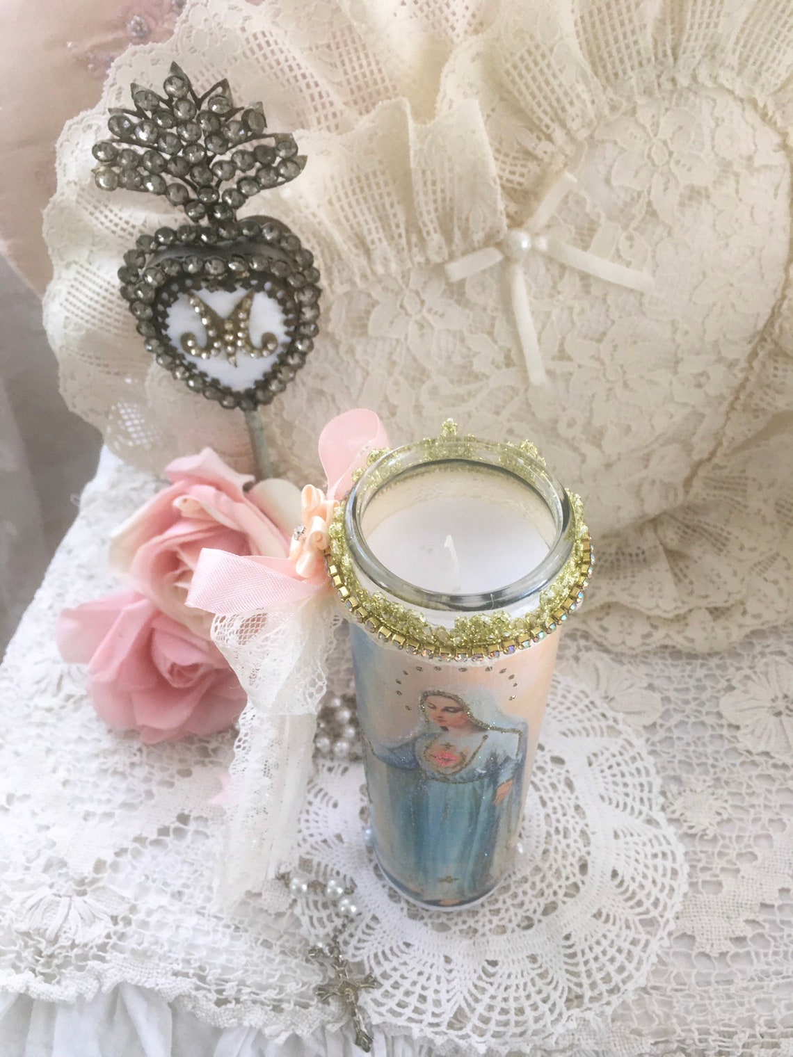 Shabby Virgin Mary Prayer Candle Madonna Religious candle | Etsy