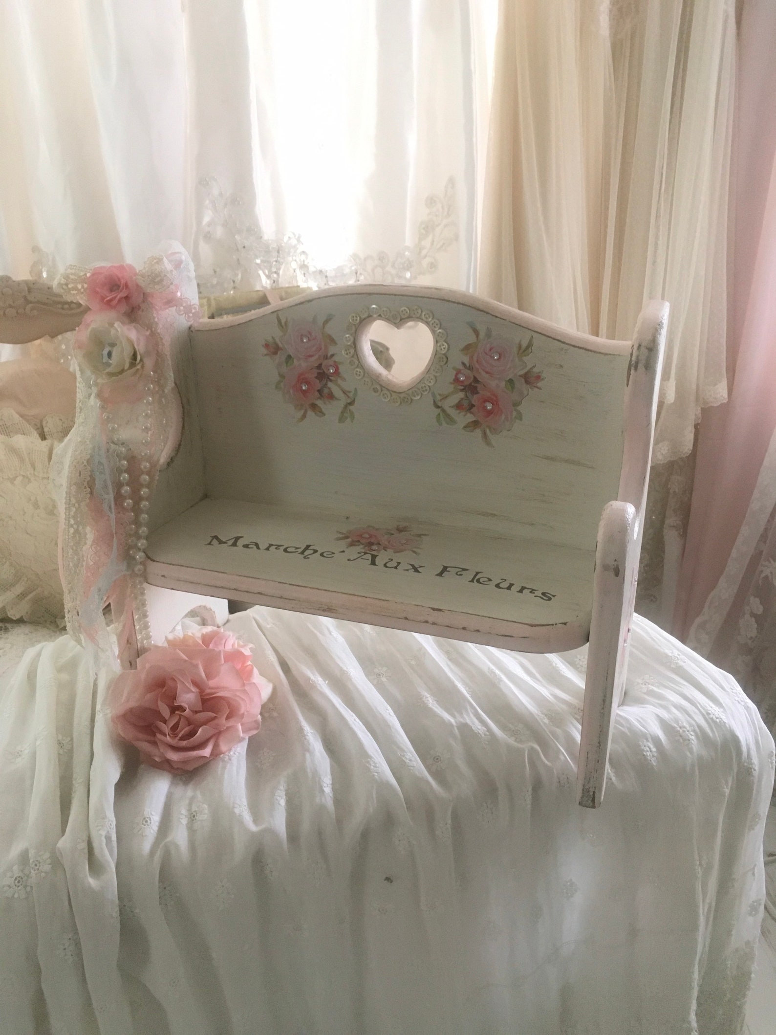 Shabby Wooden Doll Bench Doll Furniture Toy Bench Shabby Etsy