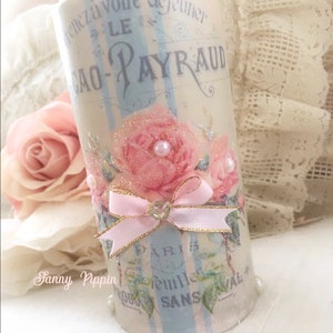 Shabby Pink Rose Flameless Candle, Wax Candle, Shabby Pink Decor, Shabby Cottage Chic, Romantic Lighting, Fanny Pippin