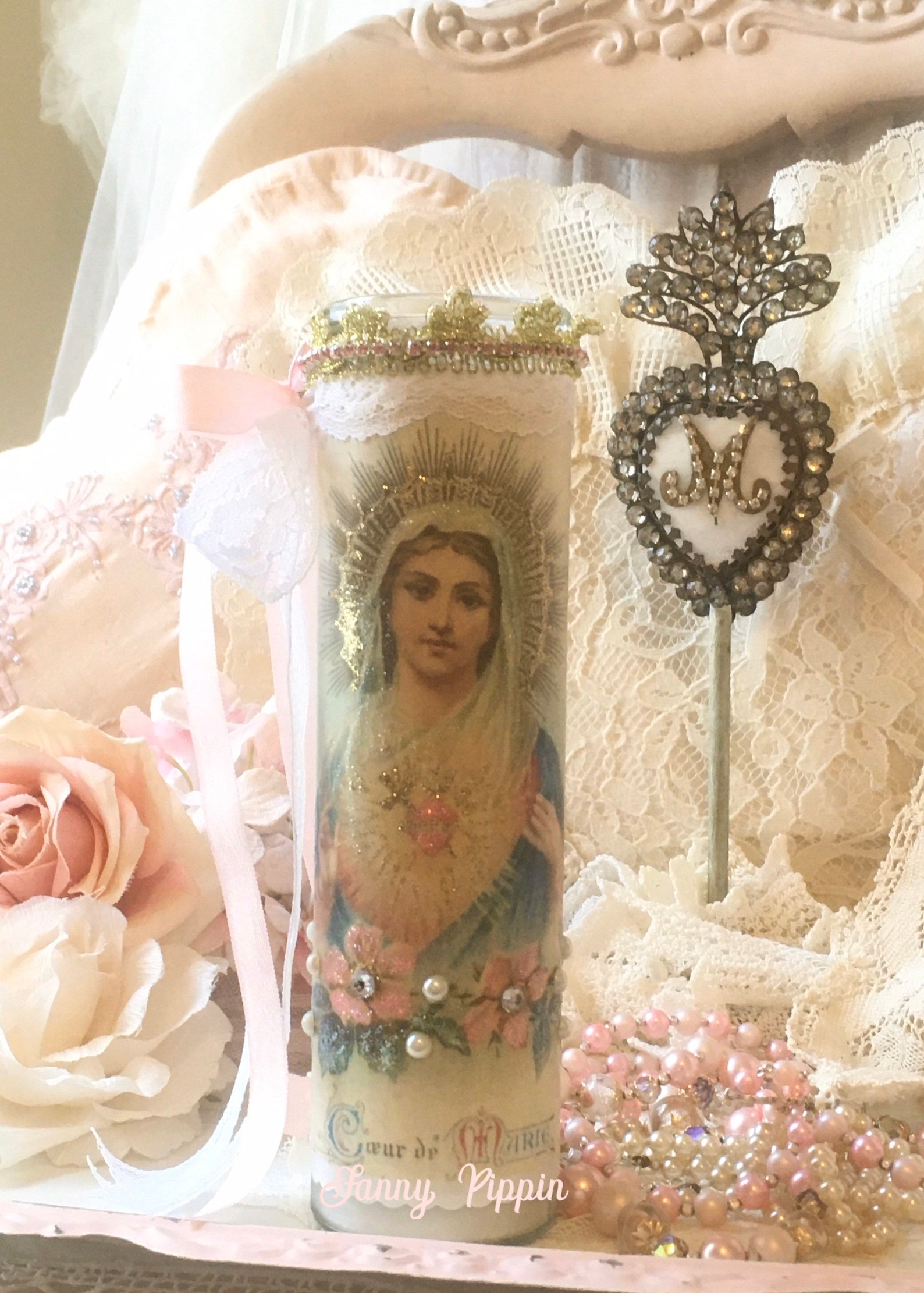 Shabby Virgin Mary Prayer Candle Madonna religious candle | Etsy