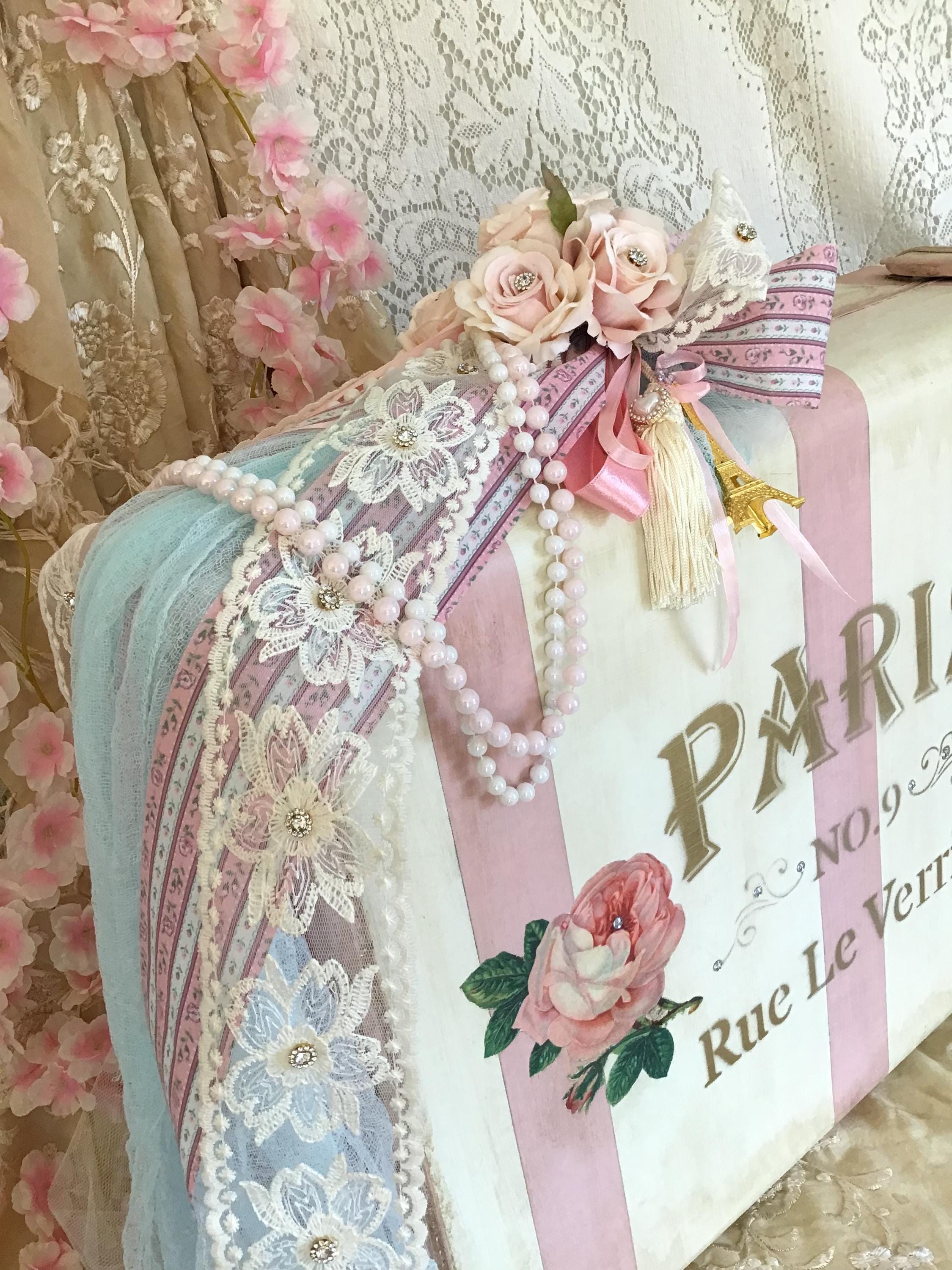 Shabby French Decorative Suitcase, Vintage Carrying Case, Repurposed Suitcase, Pink Painted Paris Decor, Cottage Chic Roses, Fanny Pippin