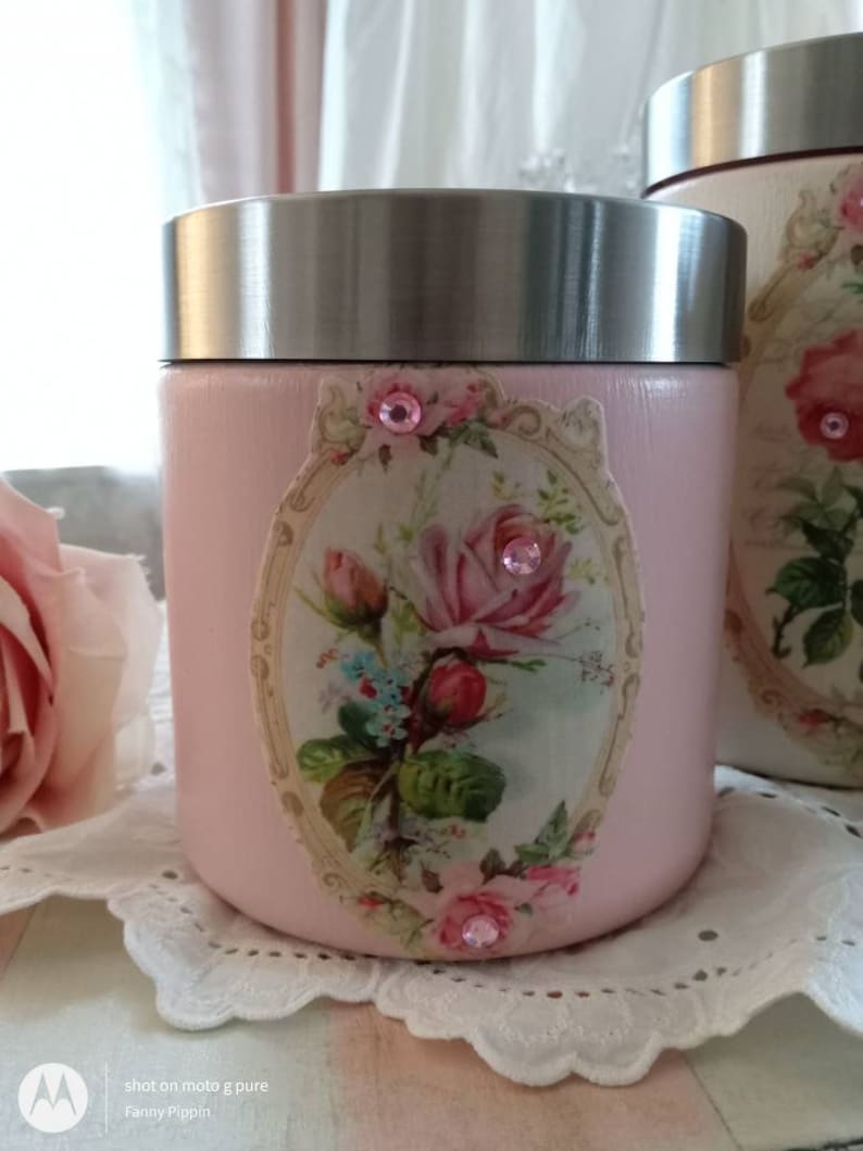 Shabby Chic Canister Jar Set: Vintage Pink Rose Decor, Cottage Style - Etsy