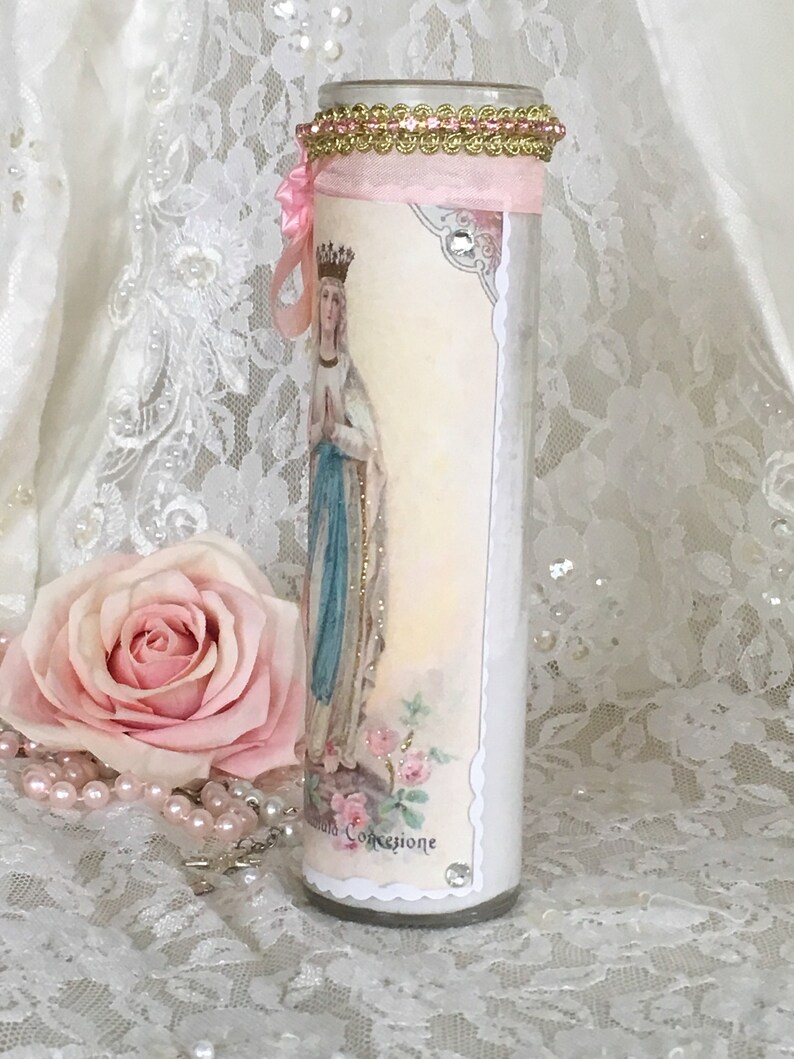Shabby Virgin Mary Prayer Candle Madonna Religious Candle Etsy