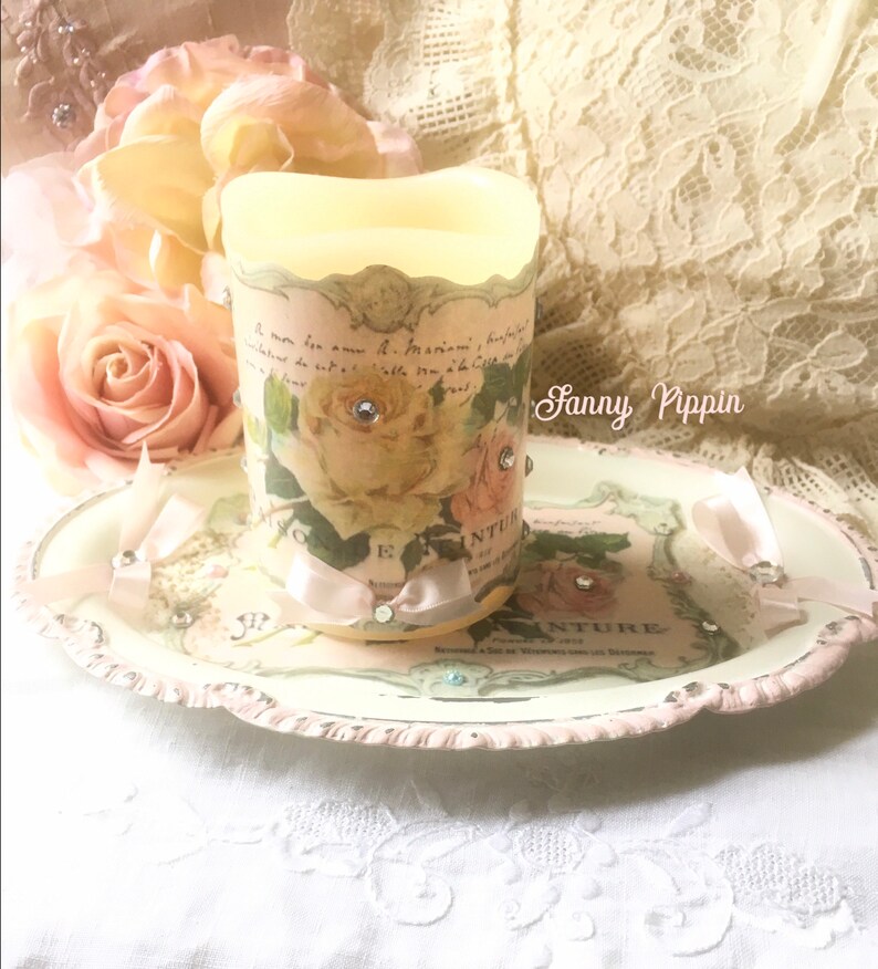 Shabby Rose Flameless Candle: Pink Cottage Chic LED Decor image 8