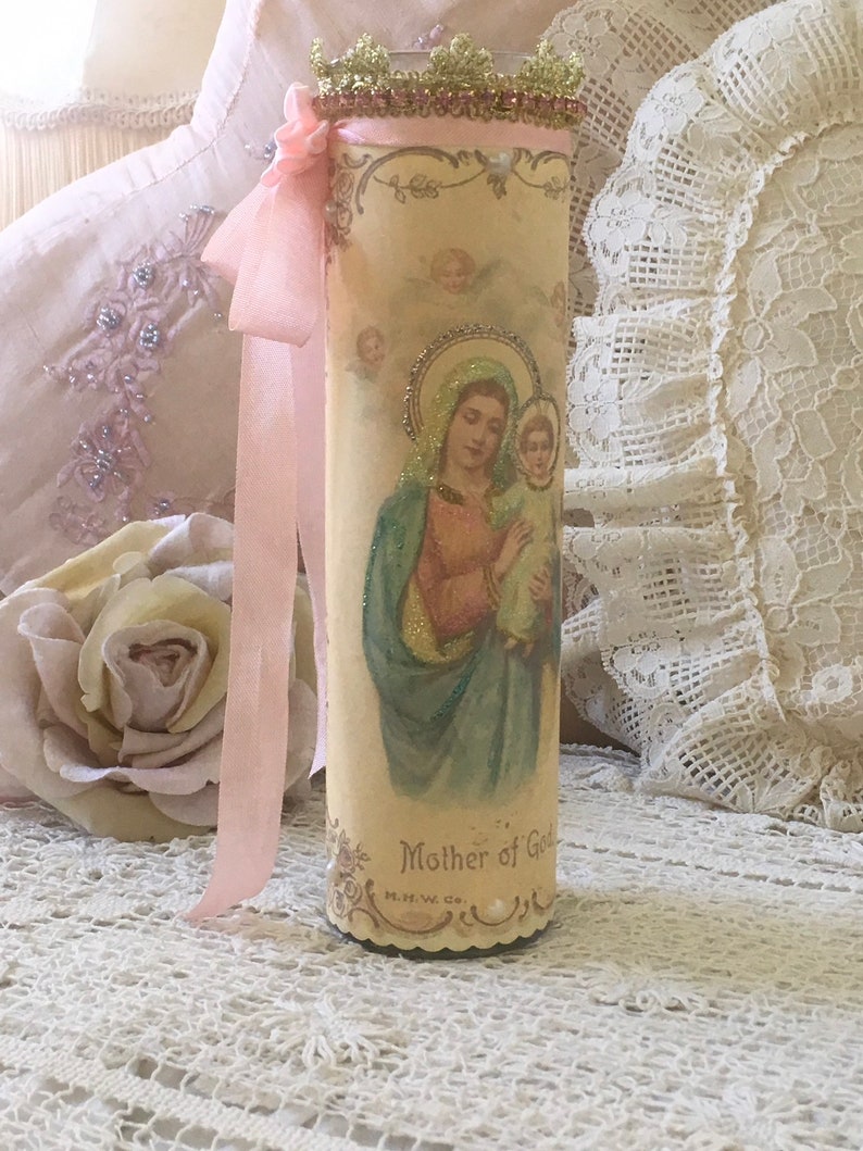 Virgin Mary Prayer Candle Mother of God Madonna Shabby | Etsy