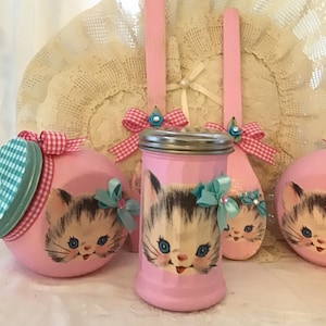 Vintage Atomic Pink Kitty Shaker-burk: Retro köksinredning bild 7