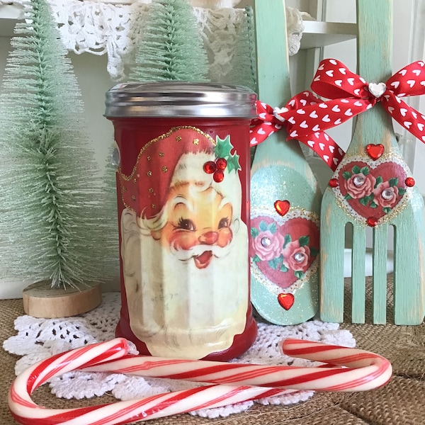 Vintage Christmas Santa Sugar Jar: Red Retro Kitchen Decor