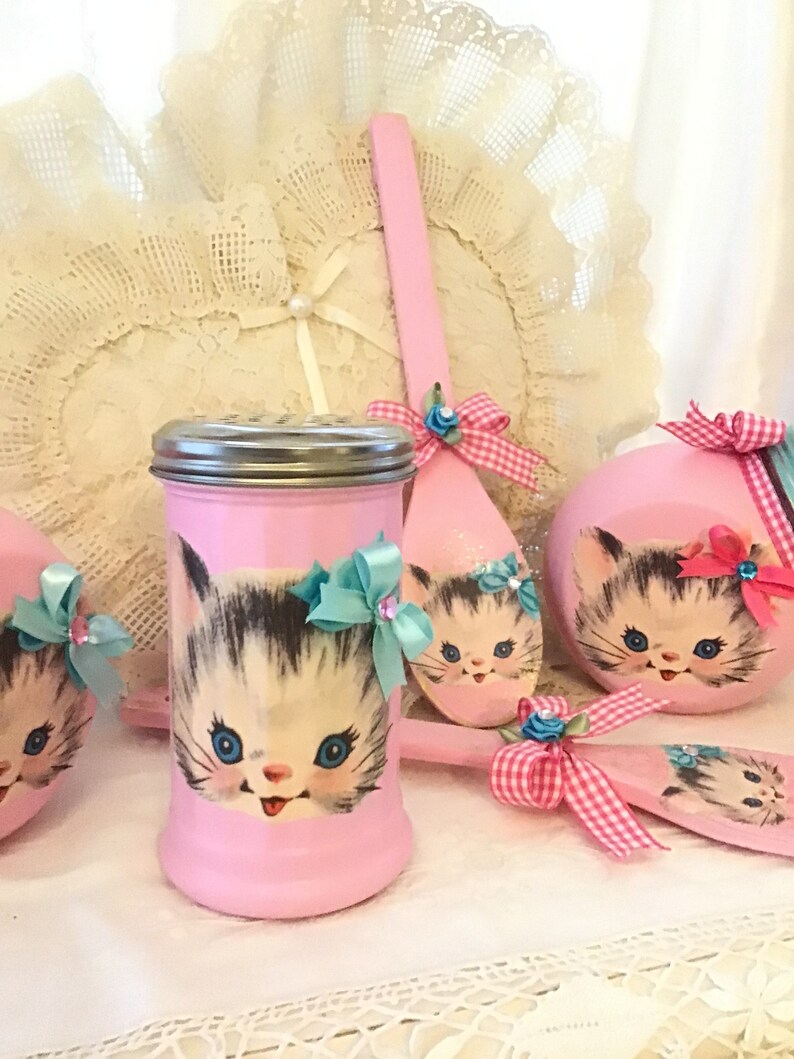 Vintage Atomic Pink Kitty Shaker-burk: Retro köksinredning bild 10