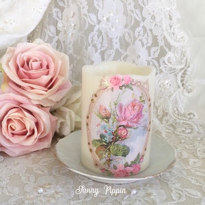 Shabby Pink Rose Flameless Candle, Wax LED Candles, Shabby Pink Decor, Shabby Cottage Chic, Romantic Lighting, Fanny Pippin