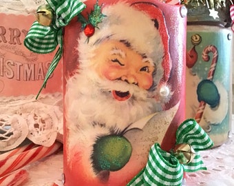 Vela sin llama vintage de Papá Noel: decoración navideña retro kitsch