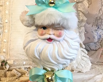 Vintage Pinke Weihnachten Winken Weihnachtsmann, Weihnachtsmann Blow Mould Candollier, Kitschy Santa, Bauernhaus Weihnachten, Shabby Cottage Chic, Fanny Pippin