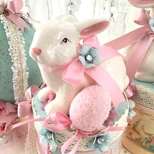 Vintage Easter Bunny Decor , Easter Bunny Jar, Easter Centerpiece, Easter Bunny Kitsch,  Shabby Cottage Chic, Fanny Pippin
