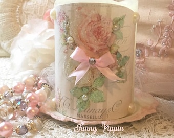 Shabby Pink Rose Flameless Candle LED Candle Shabby Pink Chateau Rose Decor Shabby Cottage Chic Romantic Lighting Fanny Pippin