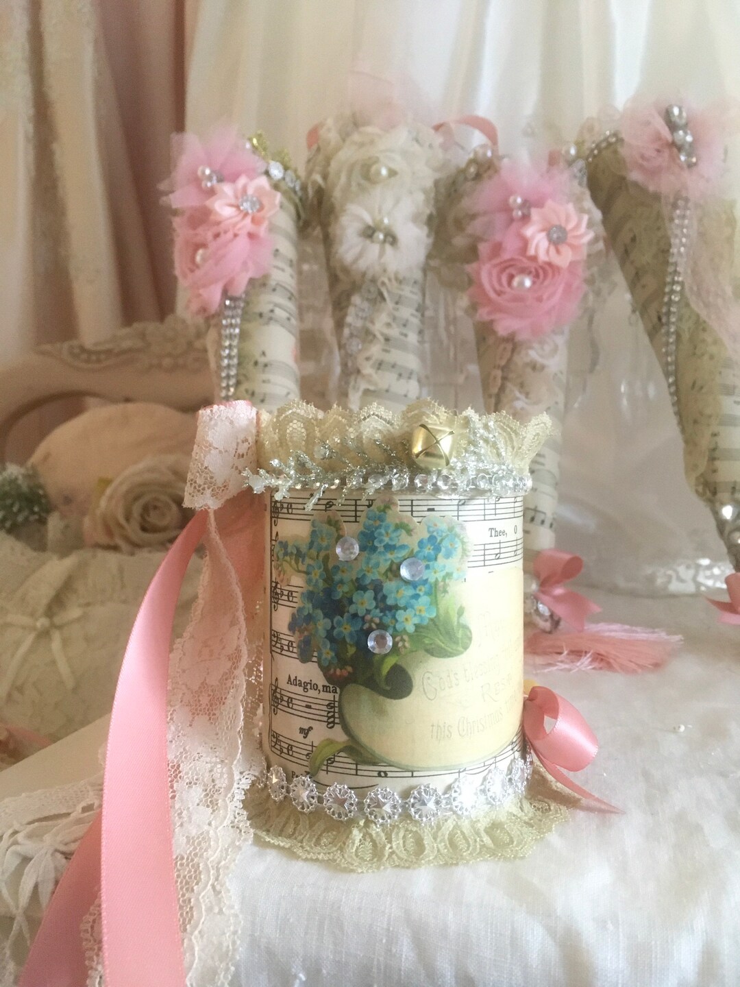 Victorian Christmas Candle Flameless Candle Pink Rose Etsy