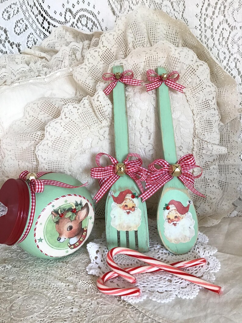Santa Spoon Vintage Christmas Santa Spoon & Fork Magnets: Jadeite Kitchen Decor - Etsy