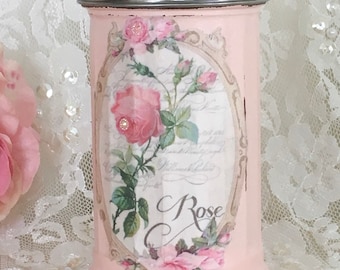 Pink Vintage Style Sugar Dispenser, Retro pink kitchen, vintage kitchen decor, shabby pink roses, vintage camper, fanny Pippin