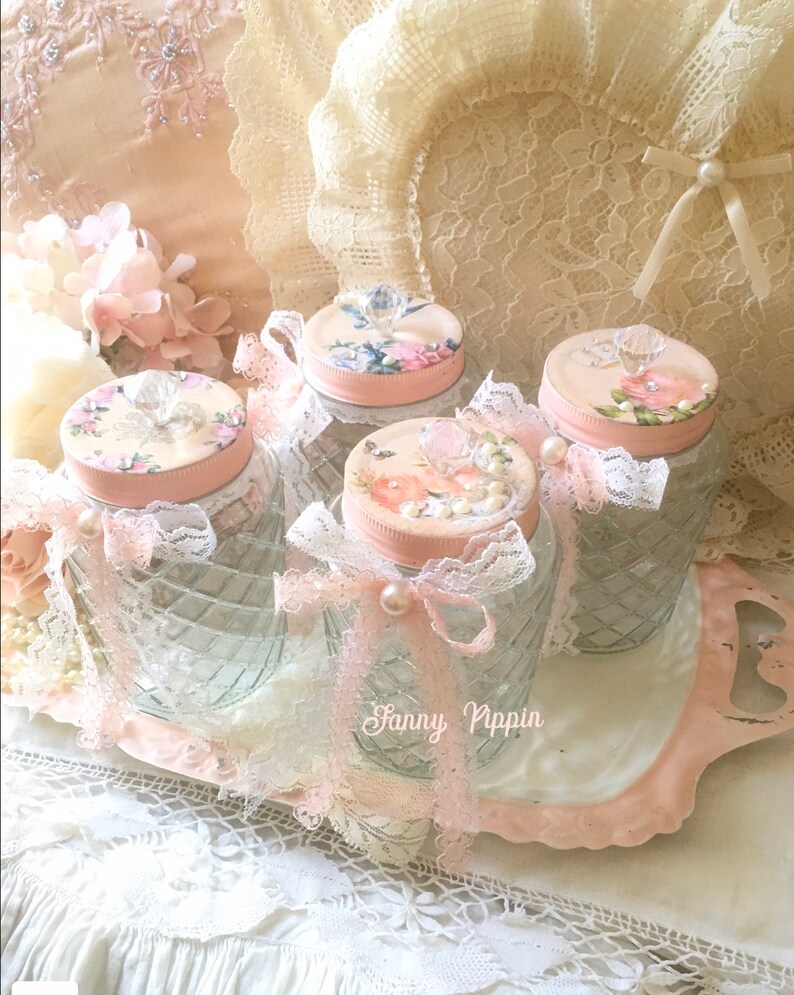 Shabby Chic Glass Storage Jar: Pink Rose Bird Decor - Etsy