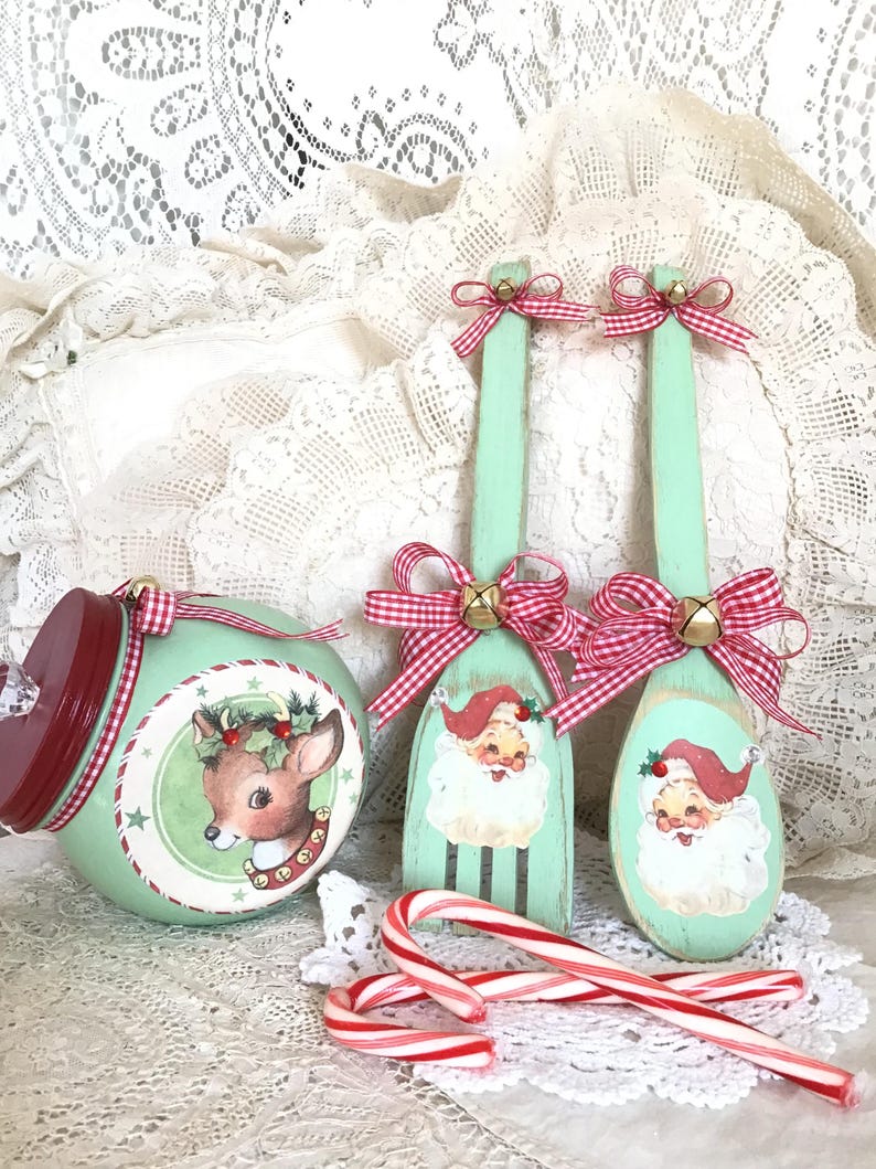 Santa Spoon Vintage Christmas Santa Spoon & Fork Magnets: Jadeite Kitchen Decor - Etsy