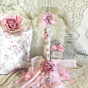 Lampe chandelier Shabby Chic rose sans flamme Veilleuse Shabby Chic Rosalie Pink Rose Cottage lampe romantique Fanny Pippin