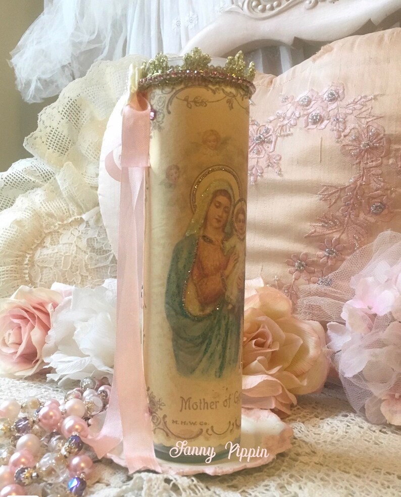 Virgin Mary Prayer Candle Mother of God Madonna Shabby - Etsy