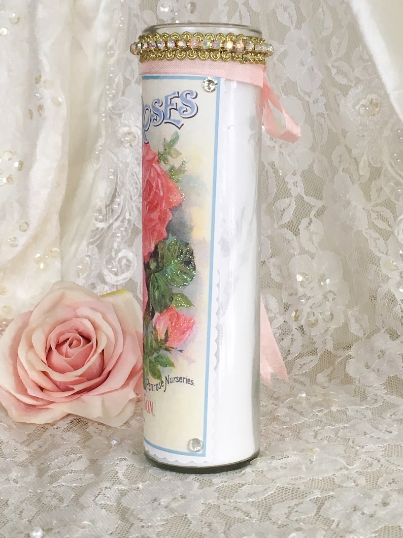 Shabby Rose Candle Prayer Candle Pink Decor Romantic Etsy