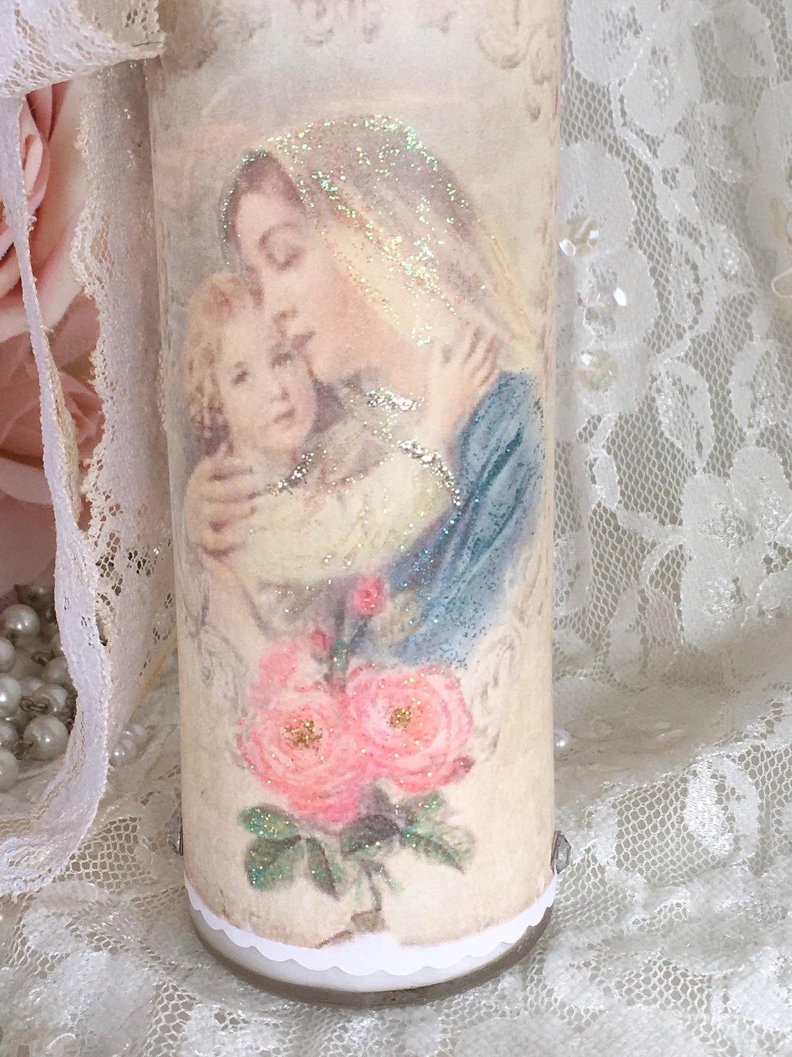 Virgin Mary Prayer Candle Mother of God Madonna Shabby Pink | Etsy