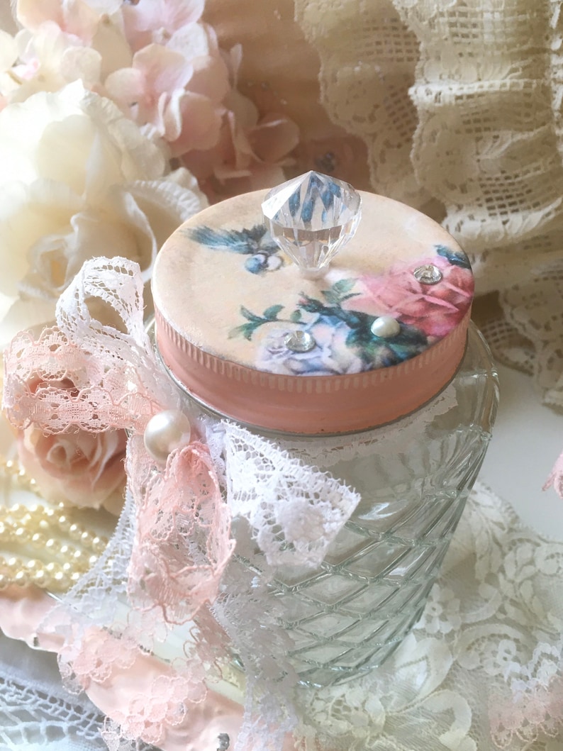 Shabby Chic Glass Storage Jar: Pink Rose Bird Decor - Etsy