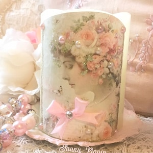 Shabby Pink Rose Flameless Candle, ivory Wax Candle, Shabby Pink Decor, Shabby Cottage Chic, Romantic Lighting, Fanny Pippin