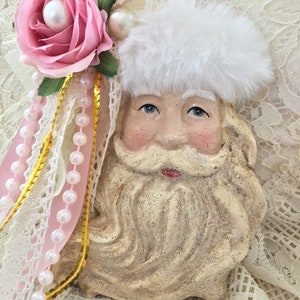 Pink Christmas Santa Face, Shabby Pink Santa, Victorian Pink Santa ornament, Vintage Santa, Farmhouse Christmas, Cottage Chic, Fanny Pippin