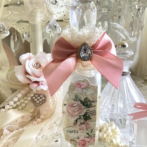 Shabby French Perfume Bottle, Victorian vanity Bottle, Rose Perfume Bottle , Shabby Cottage Chic, Fancy Bottle, French boudoir, Fanny Pippin