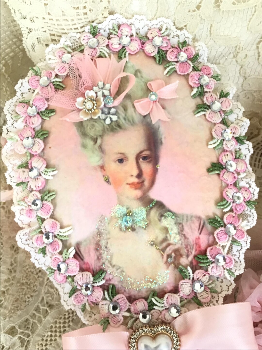 Marie Hand Mirror Shabby Chic Pink Rose Vanity Decor Etsy