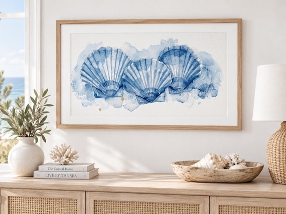 Blue Watercolour Seashell Prints, Coastal Wall Art, Printable Beach Decor, Ocean Shell Artwork, Digital Download PDF