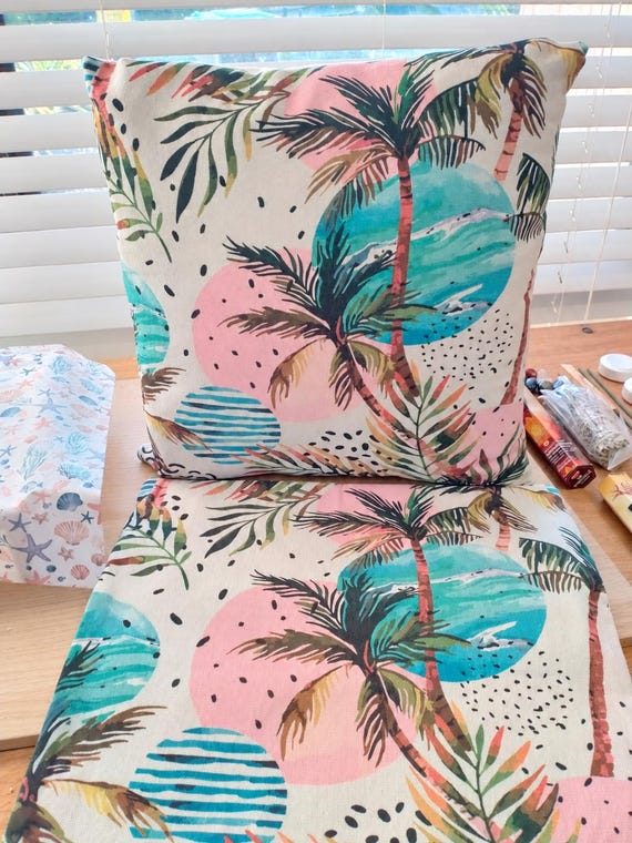 Tropical Palm Tree Cushion Cover, Coastal Boho Home Decor, Beach House Pillow Cover, Canvas Ocean Inspired Cushion, Tropical Coastal Decor