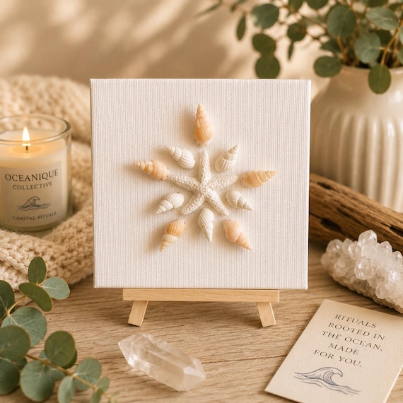 Handmade Mini Canvas Shell Art, Coastal Decor, Ocean Inspired Home Decor