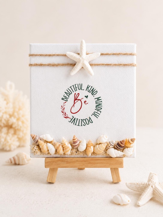 Handmade Coastal Sea Shell Mini Canvas design with Motivational Quote