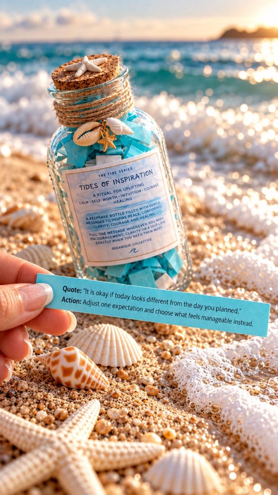 Tides of Inspiration Message in a Bottle | 100 Uplifting Messages & Actions | Self Care Gift | Encouragement Gift | Coastal Gift
