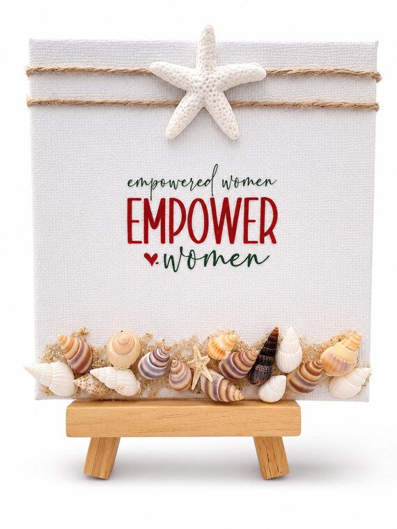 Handmade Coastal Sea Shell Mini Canvas design with Motivational Quote