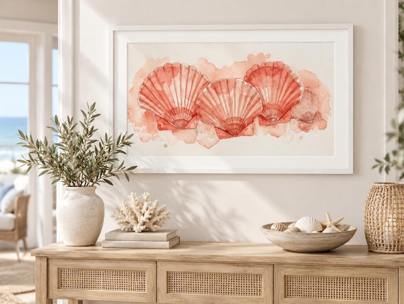 Terracotta Watercolour Seashell Prints, Coastal Wall Art, Neutral Beach Decor, Printable Shell Artwork, Digital Download PDF