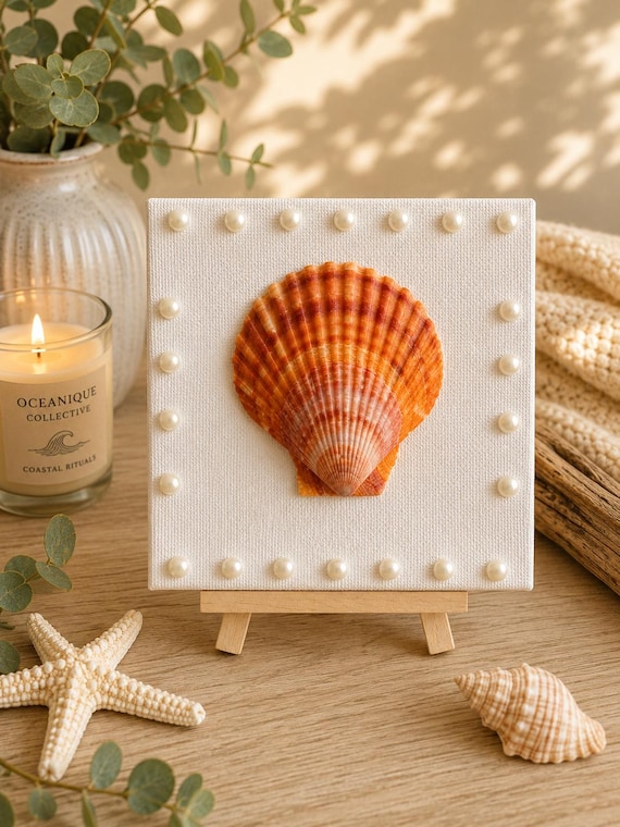 Handmade Mini Shell Canvas Art, Coastal Beach House Decor, Ocean Inspired Home Accent